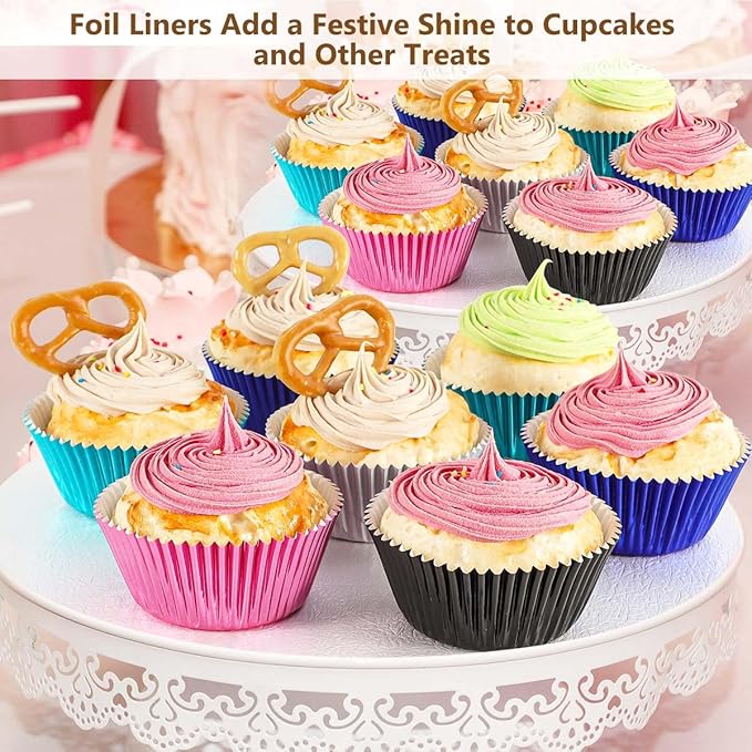 Gifbera Standard Pink Foil Cupcake Liners Wrappers Baking Cups for Baking 100 Count, Pink