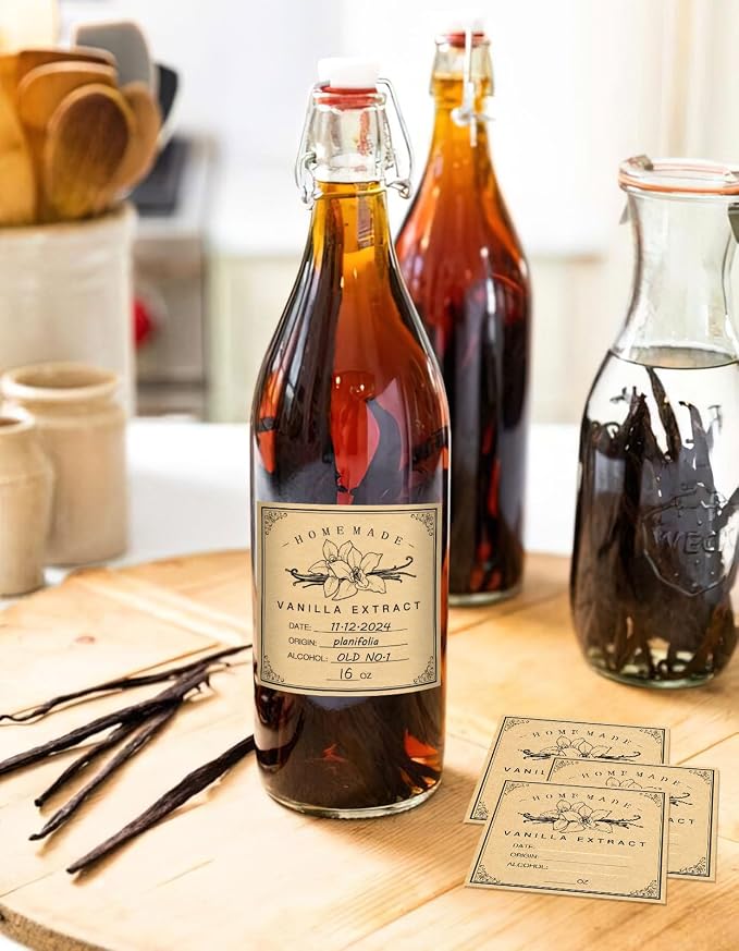HVSWLY 12 PCS Vanilla Extract Labels,Vanilla Instruction Labels for Handcrafted Vanilla Bottles,2.5"×2.5",Minimalist Homemade Vanilla Extract Stickers