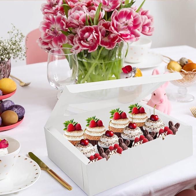 24 Sets x 12 Count Cupcake Containers Boxes with Window, 12.8 x 10 x 3.5 Inch Carrier Holder Bakery for Birthday,Wedding,Party