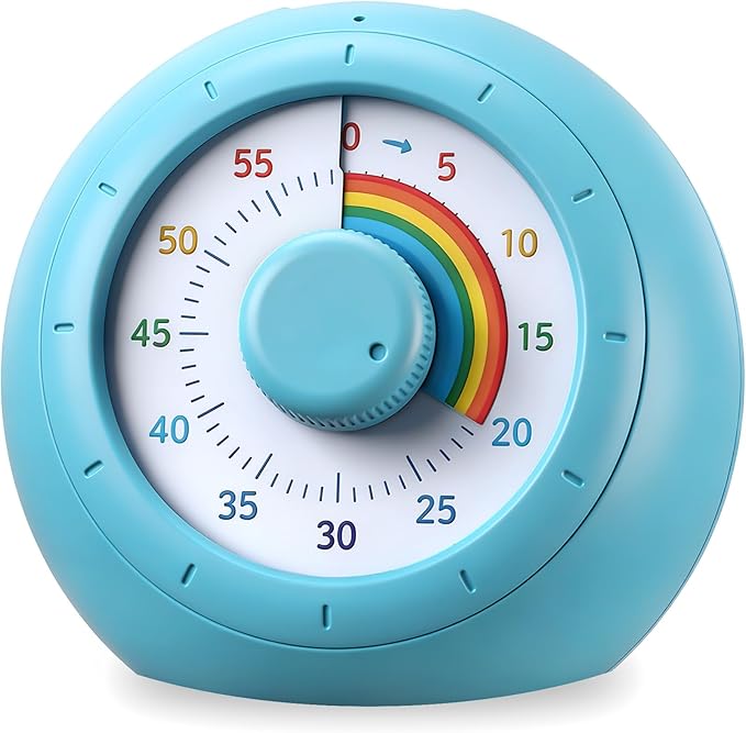 Visual Timer for Kids, 60-Minute Silent Countdown for Classroom, Home, Office, Kitchen, Rainbow Pattern Desk Timer, Time Management Tools with Silent Operation, Pomodoro Timer