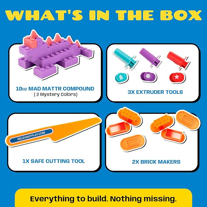 Mad Mattr Ultimate Pack - Never-Dry Sensory Modeling Dough Set for Kids Ages 3 and Up - Non-Toxic Compound with 9 Building Tools, Brick Makers, Extruders, 10 oz