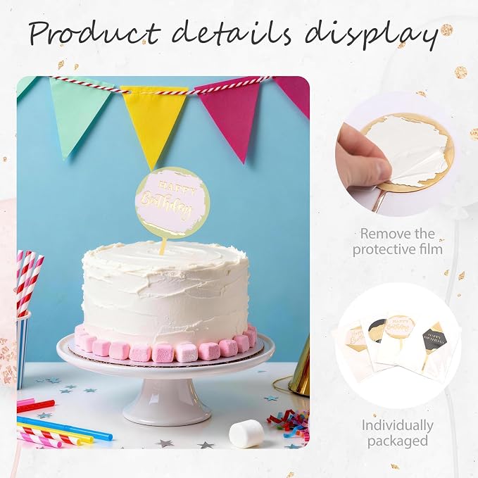 Wootkey 8Pcs Acrylic Happy Birthday Cake Toppers Engraved Happy Birthday Sign for Cake DIY Birthday Gift Flower Bouquet Pastries Desserts Decor