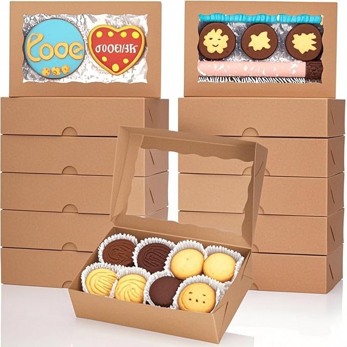 100pcs 7x4.33x1.5 Inch Brown Bakery Boxes with Window Cookies Boxes Chocolate Truffle Boxes Macaron Boxes Cakesickle Boxes Browines Treat Boxes for Christmas Valentine's Easter Mother's Day