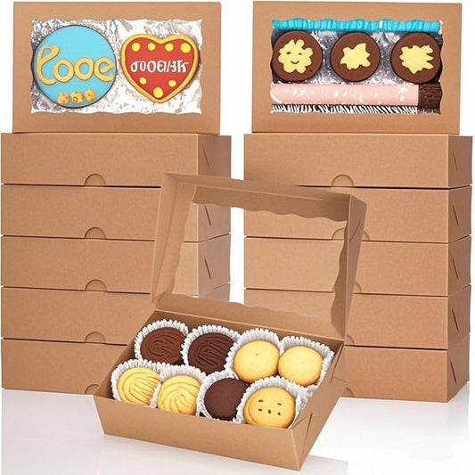 100pcs 7x4.33x1.5 Inch Brown Bakery Boxes with Window Cookies Boxes Chocolate Truffle Boxes Macaron Boxes Cakesickle Boxes Browines Treat Boxes for Christmas Valentine's Easter Mother's Day