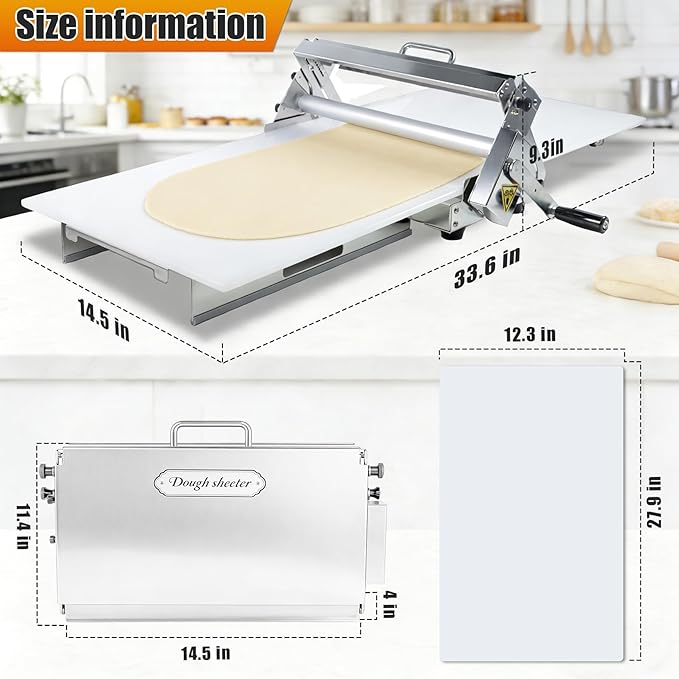 Folding Dough Sheeter (12")，Folding Dough Rolling Machine，Manual Dough Sheeter，Dough Sheeter Machine For Home，Stainless Steel Dough Machine With 55 Adjustable Thicknesses,(1 Scrolling Panel)