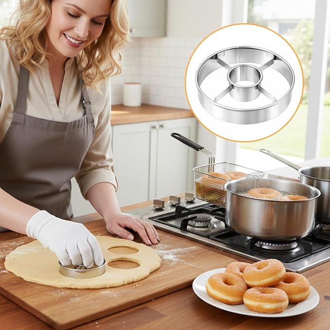 2 Pack Donut Cutter with Hole, 3.86 Inch Stainless Steel Bagel Mold Doughnut Cutters Donut Hole Cutter Baking Tool for Making Donuts, Bagels, Cookies, Biscuits