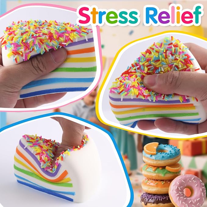 Anboor 2 Pcs Slow Rising Kawaii Scented Rainbow Cake with Squishies Fiidget Toys for Kids Adults Autism Birthday Gifts