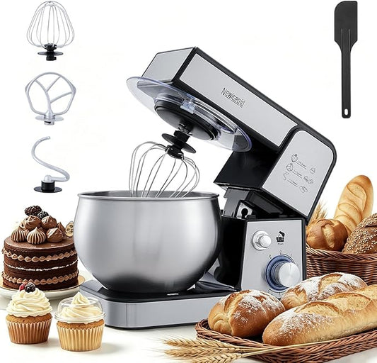 Stainless Steel Stand Mixer, 6-Speed Tilt-Head Mixer with 400W Powerful Motor, 5.3QT Large Capacity Bowl, Electric Kitchen Mixer with Dough Hook, Beater, Whisk for Baking & Dough Making
