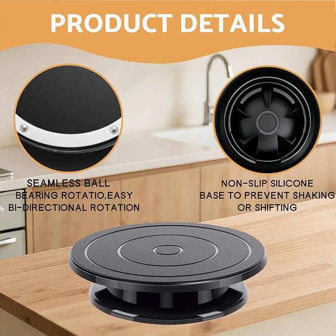 11 Inch Rotate Turntable, Revolving Cake Turntable, Cake Spinner Stand, Painting Turn Table Lightweight Stand for Paint Spraying Spinner, Cake Decorating, Display,Bakin (Black)