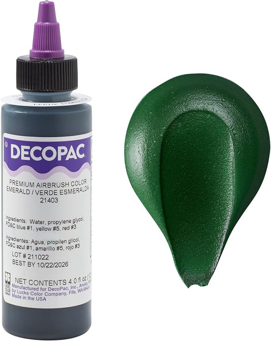 DECOPAC Food Coloring, Airbrush Food Color, Edible Airbrush For Cake Decorating, Cookie Airbrush Coloring, Food Airbrush Kit Add-on, Airbrushes For Cake Decorating 4 Fl Oz - Emerald