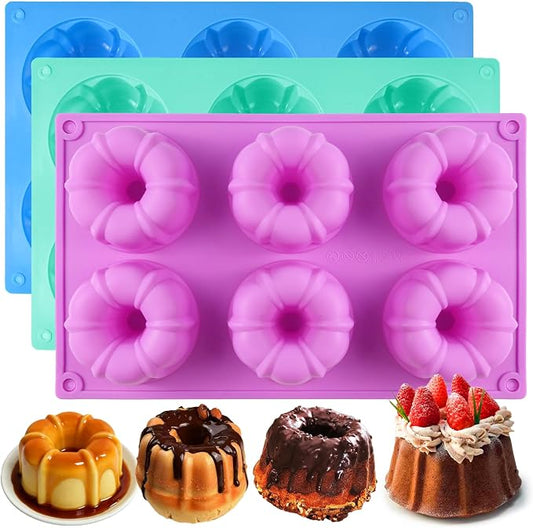 Mini Fluted Cake Pan, 3 Pcs Mini Fluted Tube Cake Pans for Baking 18 Cavity Silicone Baking Molds for Cupcake, Cornbread, Brownie, Donuts, Jello
