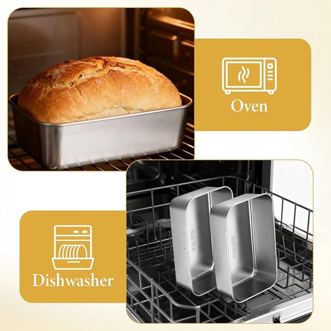 6 Pcs 304 Stainless Steel Loaf Pans for Baking, Bread Loaf Pans | 8.6x5.9 Inch Bread Baking Pan, Toast Bakings Pan For Breads for Homemade Breads Meatloaf, Dishwasher Safe & Sturdy (Silver)