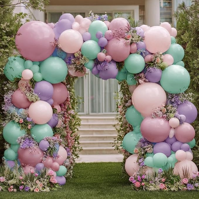 Double Stuffed Pastel Balloon Garland Pink Purple Green Colorful Balloon Arch Gold Metallic Latex Kit For Mermaid Baby Shower Princess Ice Cream Birthday Party Decoration