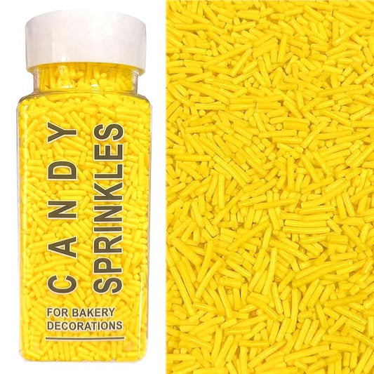 Sentovac Yellow Jimmies Sprinkles Edible for Cake Decorating Yellow Sprinkles Sugar Candy Cookie Cupcake Topper Ice Cream Baking Decorations Wedding Halloween Christmas Supplies 3.53oz