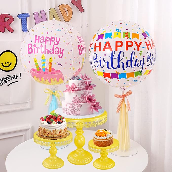 Set of 3 Pieces Cake Stands Iron Cake Holder Dessert Display Plate Serving Tray for Baby Shower Wedding Birthday Party (Yellow)