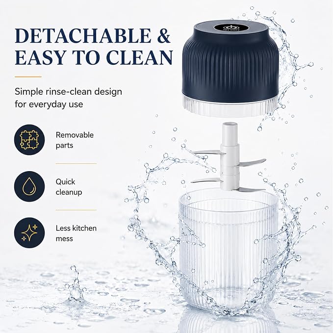 Electric Garlic Chopper, Mini Cordless Food Processor with 6 Stainless Steel Blades, USB Rechargeable Vegetable Mincer for Garlic, Onion, Ginger, Chili, Nuts, Meat & Meal Prep，Blue：6Blades+Egg Beater