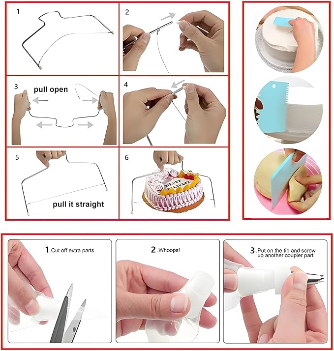 ANSLYQA Cake Decorating Kit, 340 Pcs Baking Tools (Blue) | Cake Turntable, Leveler, 55 Numbered Icing+Skirt Tips, 2 Spatulas, 3 Scrapers, 100 Pastry Bags, 100 Cupcake Liners & More