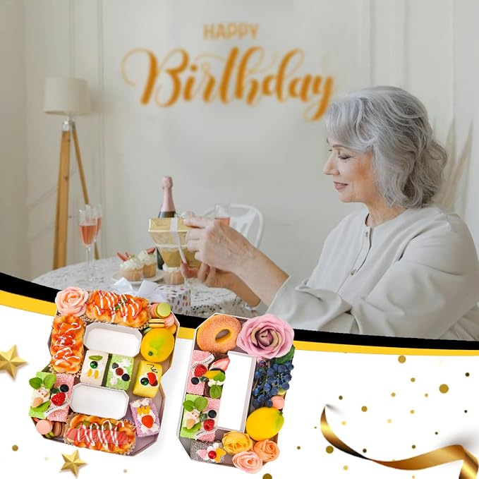 80 Set Cardboard Number for Charcuterie 10.2'' Fillable Tray Charcuterie Paper Box for 80th Birthday Anniversary Party Decorations Chocolate Candy Cupcake Container