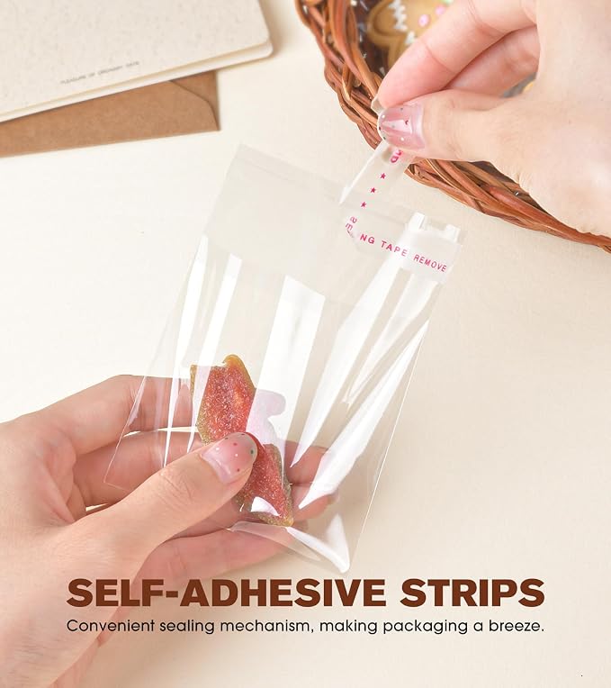 300 Pcs Clear Self Sealing Cellophane Bags, 3x3 Inches Cookie Bags Resealable Cellophane Bag for Packaging Cookies, Candy, Gifts, Favors and Products, 3 Mils Individual Self Adhesive Wrappers