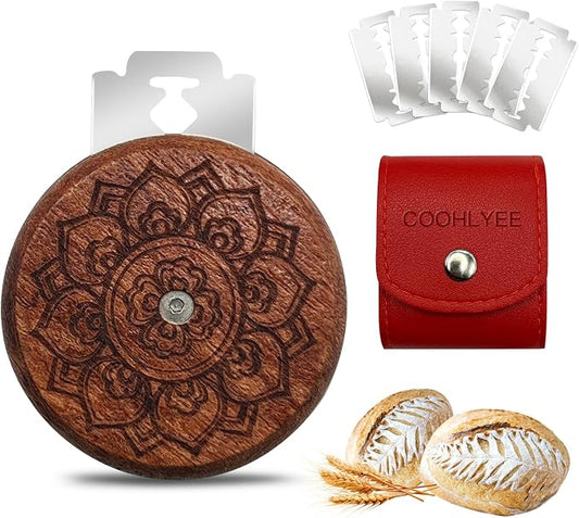 Artisan UFO Bread Lame Cutter for Sourdough Bread Makers, Premium Wooden Sourdough Scoring Tool with CNC Engraved Design, 5 Bread Knife Blades & PU Storage Case for Homemake Lovers Gifts