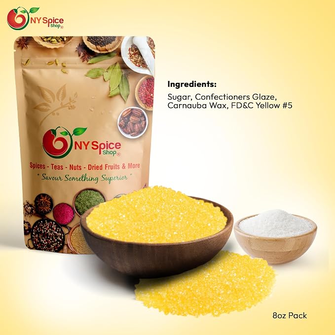 NY Spice Shop Yellow Sanding Sugar - 8 Ounce Sweet Colorful Edible Sprinkles For Candy Dish - Sugar Sprinkles For Cake Decorating Cookies Basket & Dishes