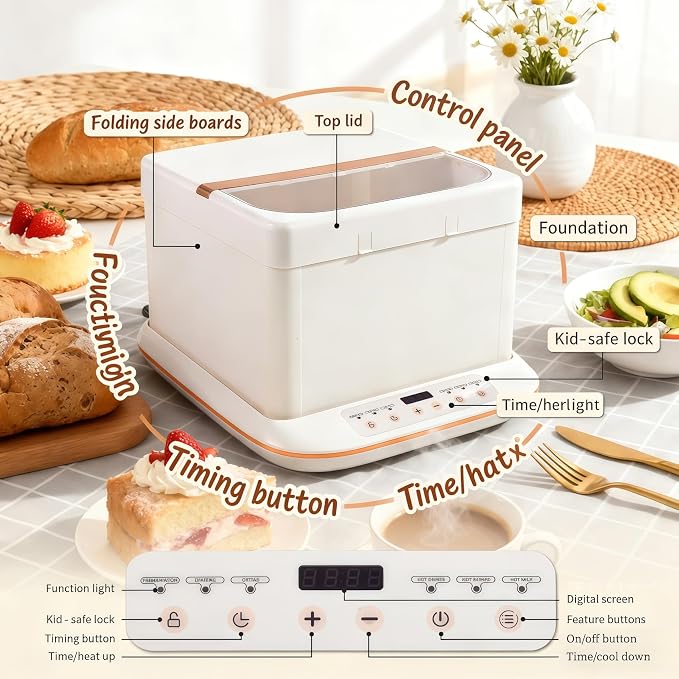 Folding Proofer & Slow Cooker, 30-250℉ Temp Control with 24H Timer, Collapsible Dough Fermentation Box, Space Saving Sourdough Starter Warmer Kit for Bread Pizza Dough Yogurt Home Baking