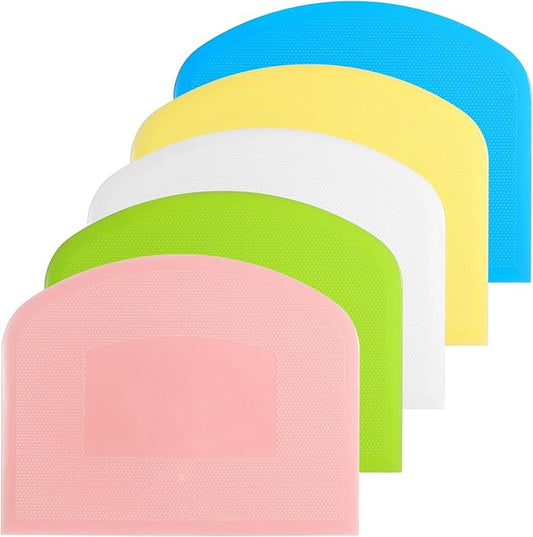 5 PCS Plastic Bench Scraper for Bread, Food-Safe PE Flexible Bowl Scrapers for Bread Dough, Multipurpose Plastic Bowl Scraper for Bread Cake Dough Fondant Icing