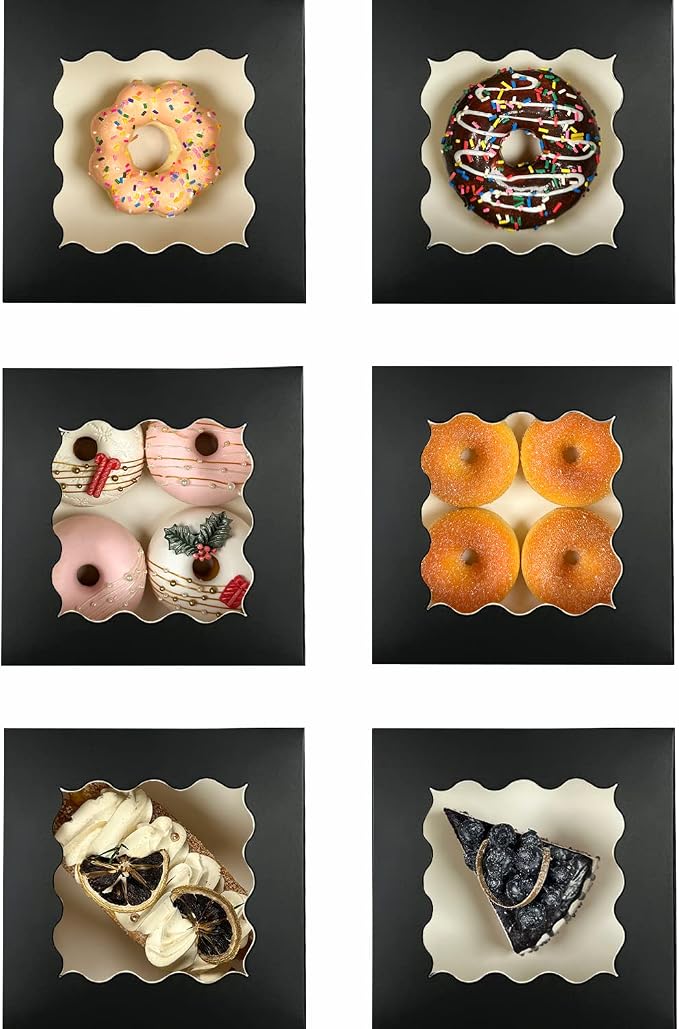 Bakepacker 60pcs Black Cookie Boxes 6x6x3 inches Easy Assemble Macaroon Pastry Boxes Bakery Boxes with Window for Bakery