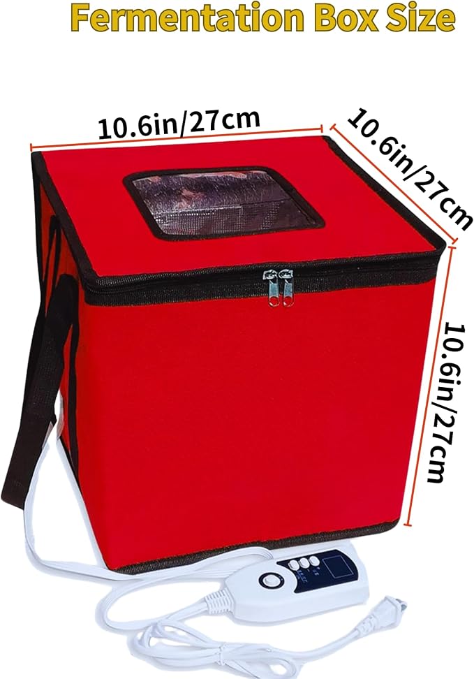 Bread Proofing Box Heated, Foldable Dough Proofer Temperature/Timer Control Sourdough Warmer for Making Bread, Pizza,Yogurt, Natto and Handmade Soap Red, 10.6 * 10.6 * 10.6inch