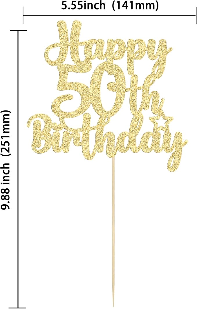 Gyufise 1Pc Happy 50th Birthday Cake Topper Glitter 50 & Fabulous Cheers to 50 Years Old 50th Birthday Cake Pick for Celebrating 50th Birthday Anniversary Party Cake Decorations Gold