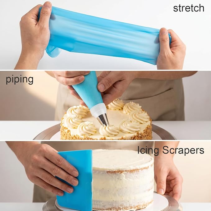 120 Pcs Piping Bags and Tips Set, 12 Inch Disposable Icing Pastry Bags, Cake Decorating Kit Baking Supplies with Reusable Piping Bag, Frosting Tips, Couplers & Scrapers