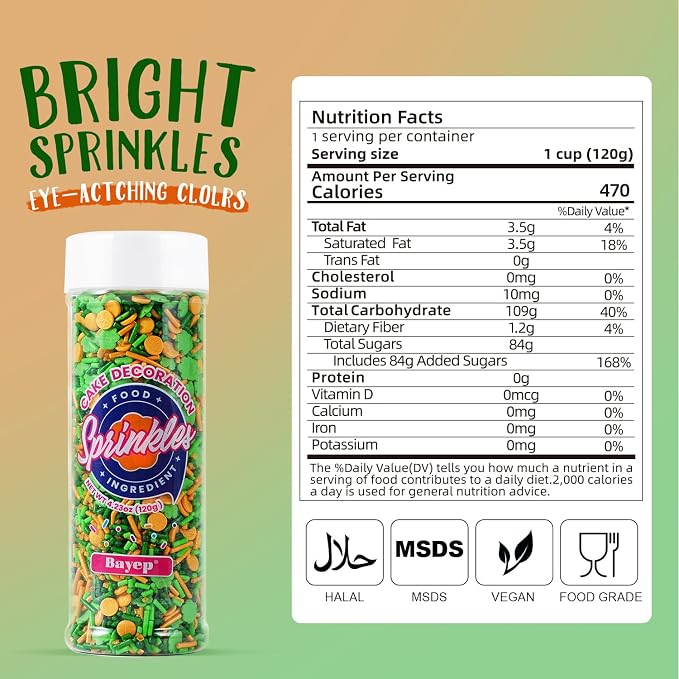 St. Patrick's Day Sprinkles Mix, 4.23oz Shamrock Green & Gold Confetti, Jimmies, Nonpareils for Cake Decorating, Cookie, Cupcake, Ice Cream Topper, Baking Toppings - Spring, Birthday Party Supplies