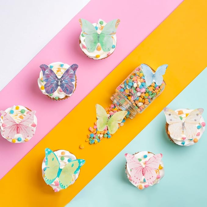 Gyufise 40Pcs Edible Multicolor Butterfly Cupcake Toppers - Edible Wafer Paper Butterfly Decorations for Baby Shower, Kids Birthday, Wedding Parties
