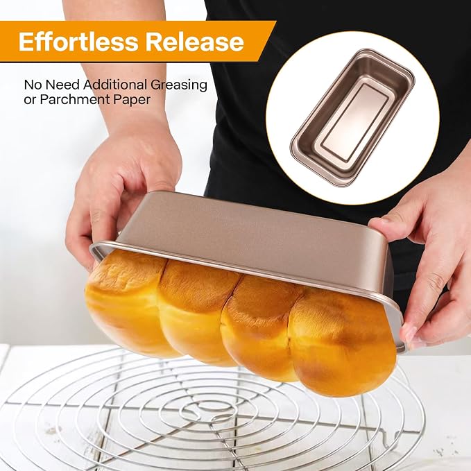 10x5inch Loaf Pan Set of 2,Dual-Layer Non-Stick Carbon Steel Bread Pan(Inner 9x4inch), 450°F Oven Safe, Stackable Gold Baking Pans for Banana Bread, Pound Cake & Homemade Loaves