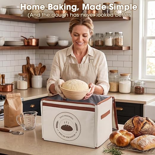Bread Proofing Box, Folding Bread Proofing Box for Sourdough | 3-Side Heating, Built-in Hygrometer, 70-122°F & 1-24H Timer, Folds Flat for Storage, Stainless Steel Rack Included