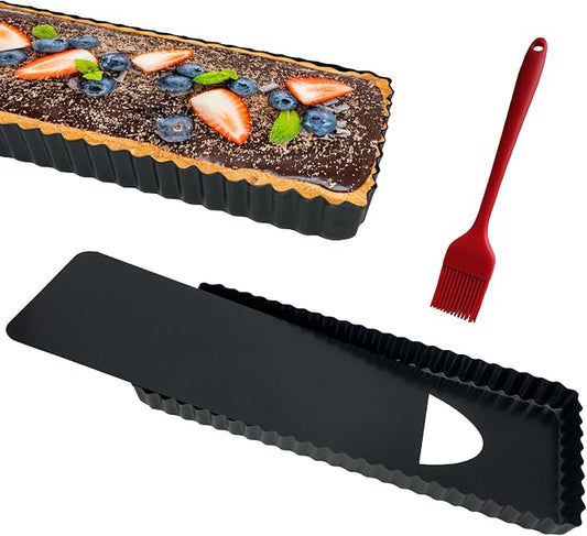 Rectangle Tart Pan with Removable Bottom, 14-Inch Quiche Pans Carbon Steel Tart Mold for Baking Pie (14.4in×4.7in×1.2in)