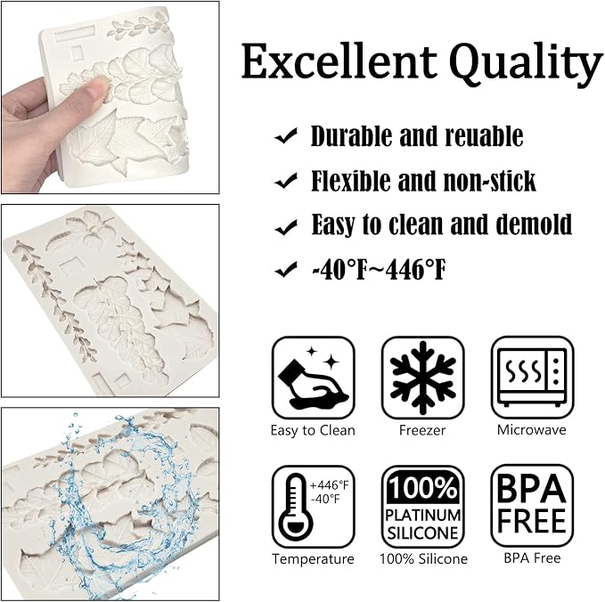 Leaf Fondant Molds, Succulents Trailing Leaves Cake Decorating Silicone Mold for Chocolate Candy Mousse Cookies Marzipan, Kitchen Baking Tools, Clay Resin Projects