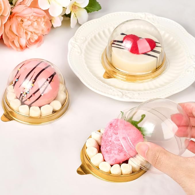 TOFLEN 100Pcs Mini Cake Containers with Clear Dome Lids for Mini Desserts Cupcake, Cheesecake, Cocoa Bomb, Strawberry, Mooncake