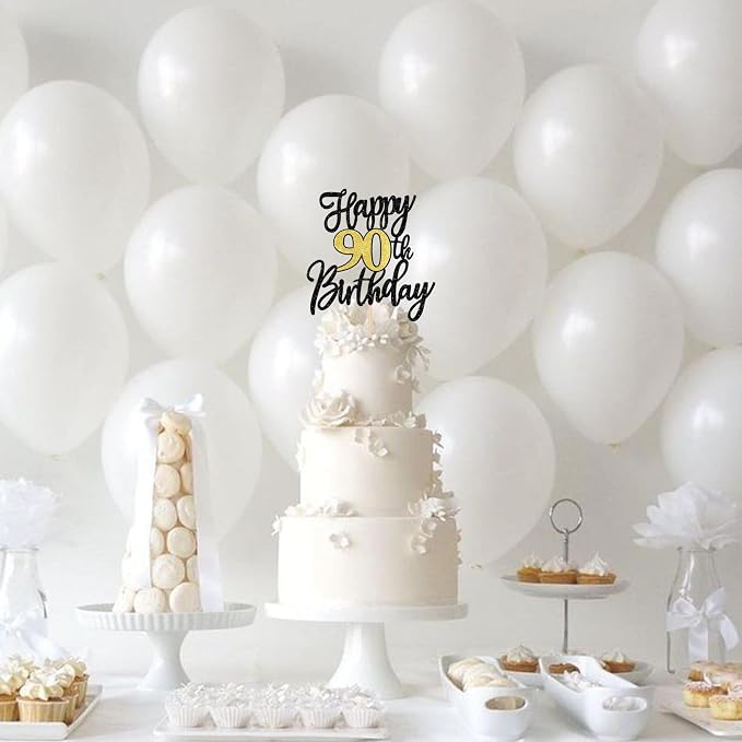 1 PCS Happy 90th Birthday Cake Topper Black Gold Glitter Cheers to 90 Years Birthday Cake Pick 90 Fabulous Cake Decoration for Happy 90th Birthday Anniversary Party Decorations Supplies