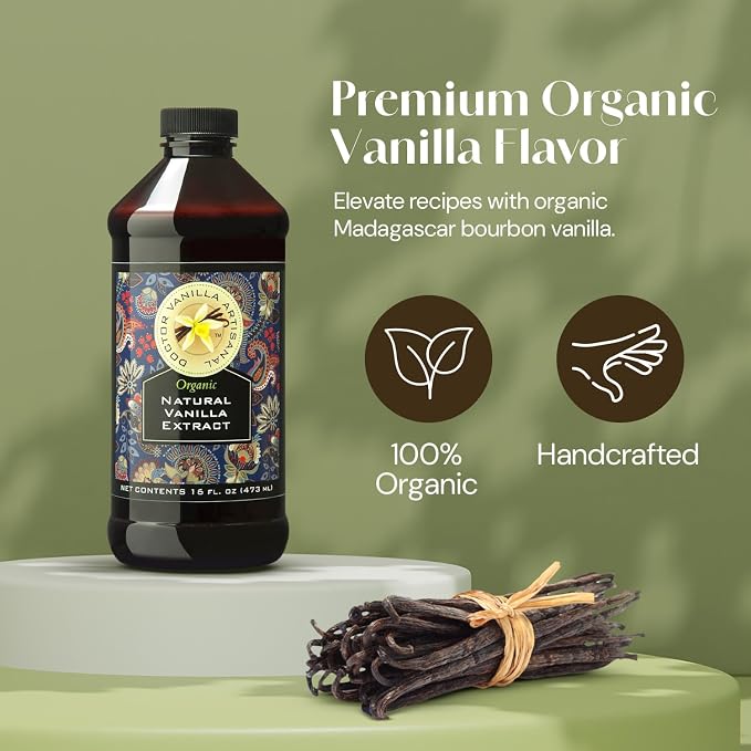 Organic Vanilla Extract, 16 fl oz - Madagascar Bourbon vanilla, 100% natural, sugar‑free, GMO‑free, gluten‑free, vegan, paleo, keto, and kosher