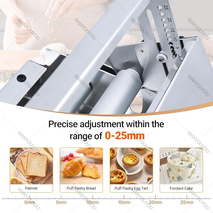 Croissant Dough Roller, Small Dough Cutter, Folding Dough Roller, Adjustable Thickness Dough Kneader, Stainless Steel, Folding Dough Roller for Bakeries and Pastry Shops 60×30cm
