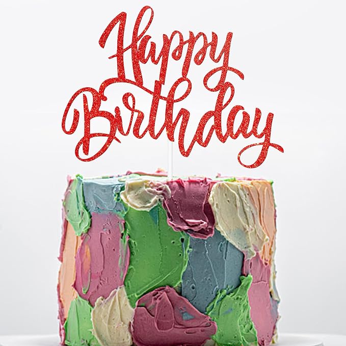 Happy Birthday Cake Decorations, Gold Double-Sided Glitter Letters, Birthday Party Supplies, Cake Topper Decorations (red)