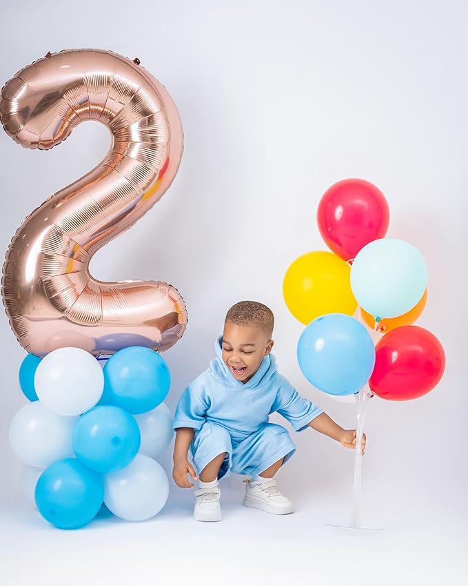 Rose Gold Number 2 Balloon 40 Inch, 2nd Birthday Decoration for Toddlers Girls Boys, Sparkling 2 Number Balloon Party Decor