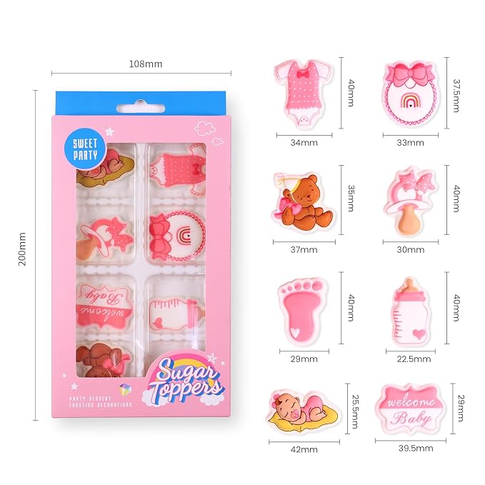 Edible Baby Shower Cake Decorations 8 Count Royal Icing Decorations Sugar Cake Toppers for Reveal Party Baking Cupcakes Ice Cream Cookies Birthday Cake