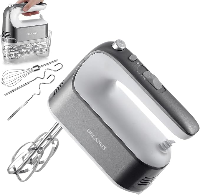GELANGS-400W Hand Mixer with Turbo Boost - 5-Speed, One-Touch Release, Copper Motor - 5 Dishwasher-Safe Attachments - 110V Heavy Duty Mixer for Baking, Whipping & Dough