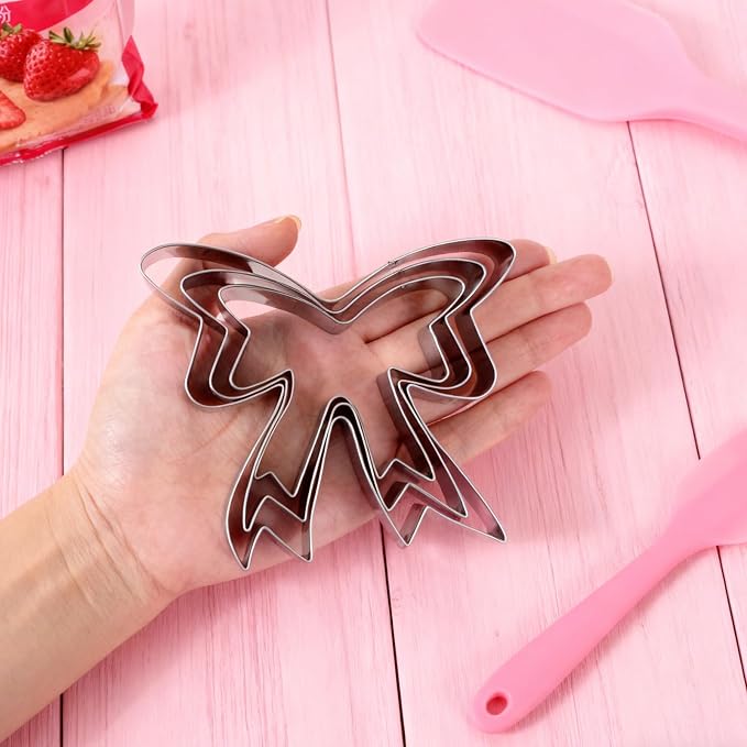 3 Piece Ribbon Bow Cookie Cutter Set,3" 3.5" 4.4" Stainless Steel Cookie Cutters for Baking Fondant Fruit Birthday Cake Decoration