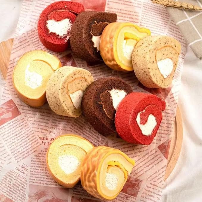 Silicone Swiss Roll Cake Mat - 2Pcs Silicone Baking Mat, Jelly Roll Pan, Non-Stick Silicone Mat with Lip, Easy to Clean Silicone Pastry Mat, Great for Swiss Roll, Pastry, Jelly, Cookies (Brown)