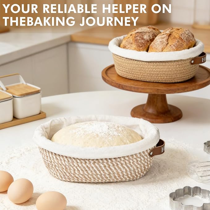 Proofing Basket Banneton Bread Baskets Sourdough Proofing Basket 2Pcs Oval | Howasai Sourdough Proofing Basket, 2Pcs 10''Oval Banneton Baskets With Liners & Covers, Cotton Rope Bread Baskets