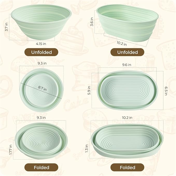 Sourdough Starter Kit, 9PCS Sourdough Breads Baking Supplies, Silicone Banneton Bread Proofing Basket Set with 9" Round & 10" Val, Bread Sling, Whisk, Bread Lame, Sour Dough Baking Tools
