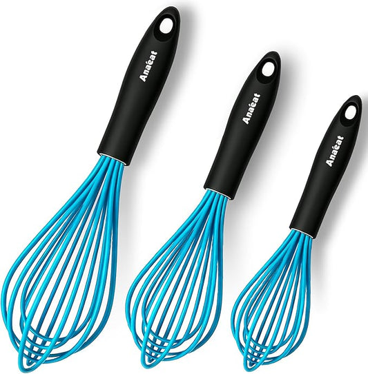 Anaeat Silicone Balloon Whisk, Perfect for Non-Stick Cookware, Milk and Egg Beater Blender, Heat Resistant Kitchen Whisks for Whisking, Cooking, Baking, Beating, Frothing & Stirring (Blue)